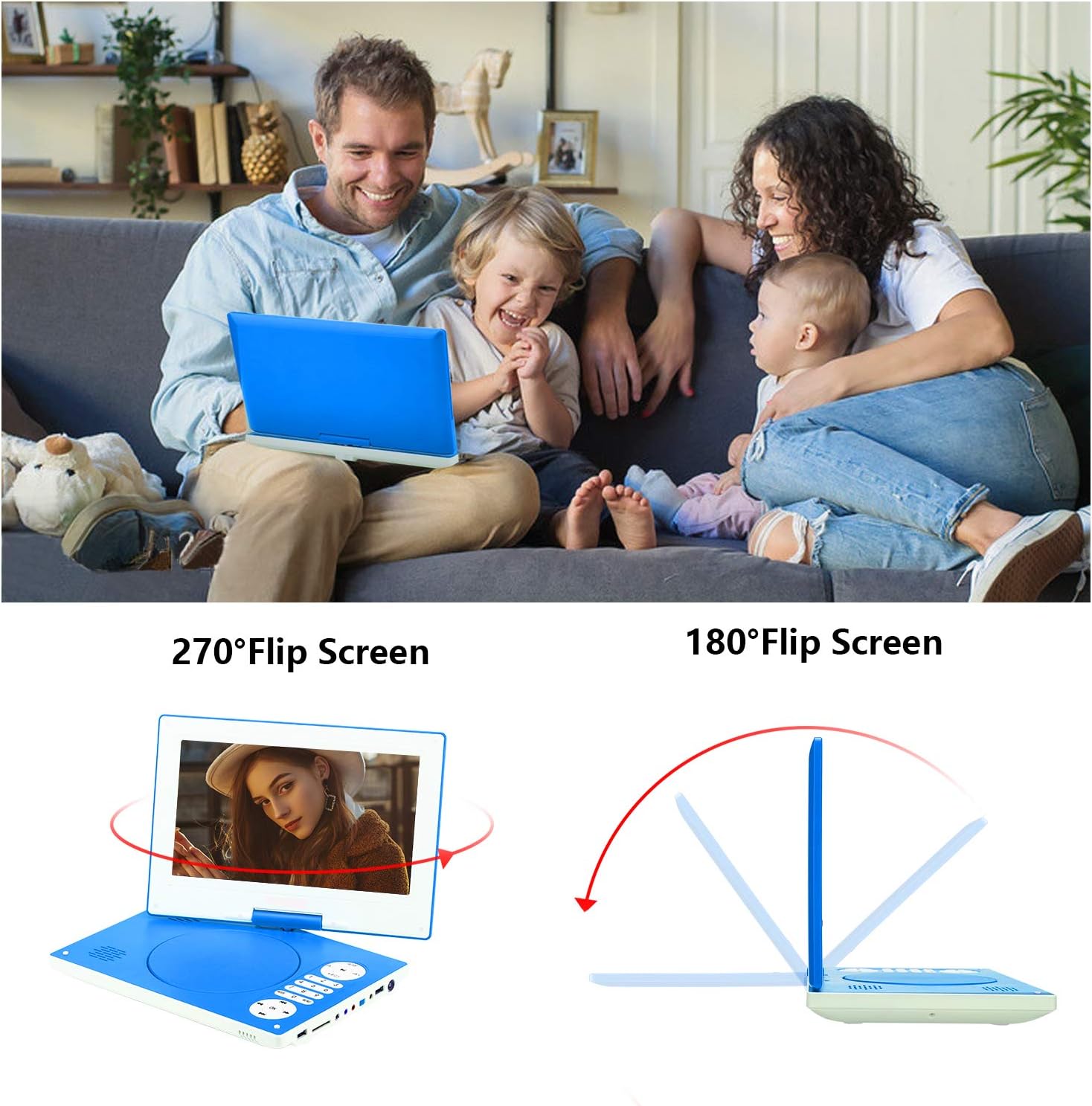 Detalle de YOOHOO Lecteur DVD portable 12,5" avec écran pivotant 270° et batterie rechargeable – divertissement nomade