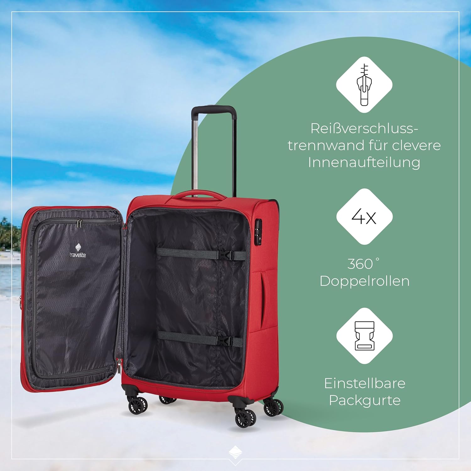 Detalle de Travelite 4-Rad Koffer Größe M Weichschale – Chios Serie, 67 cm, 60–66 l