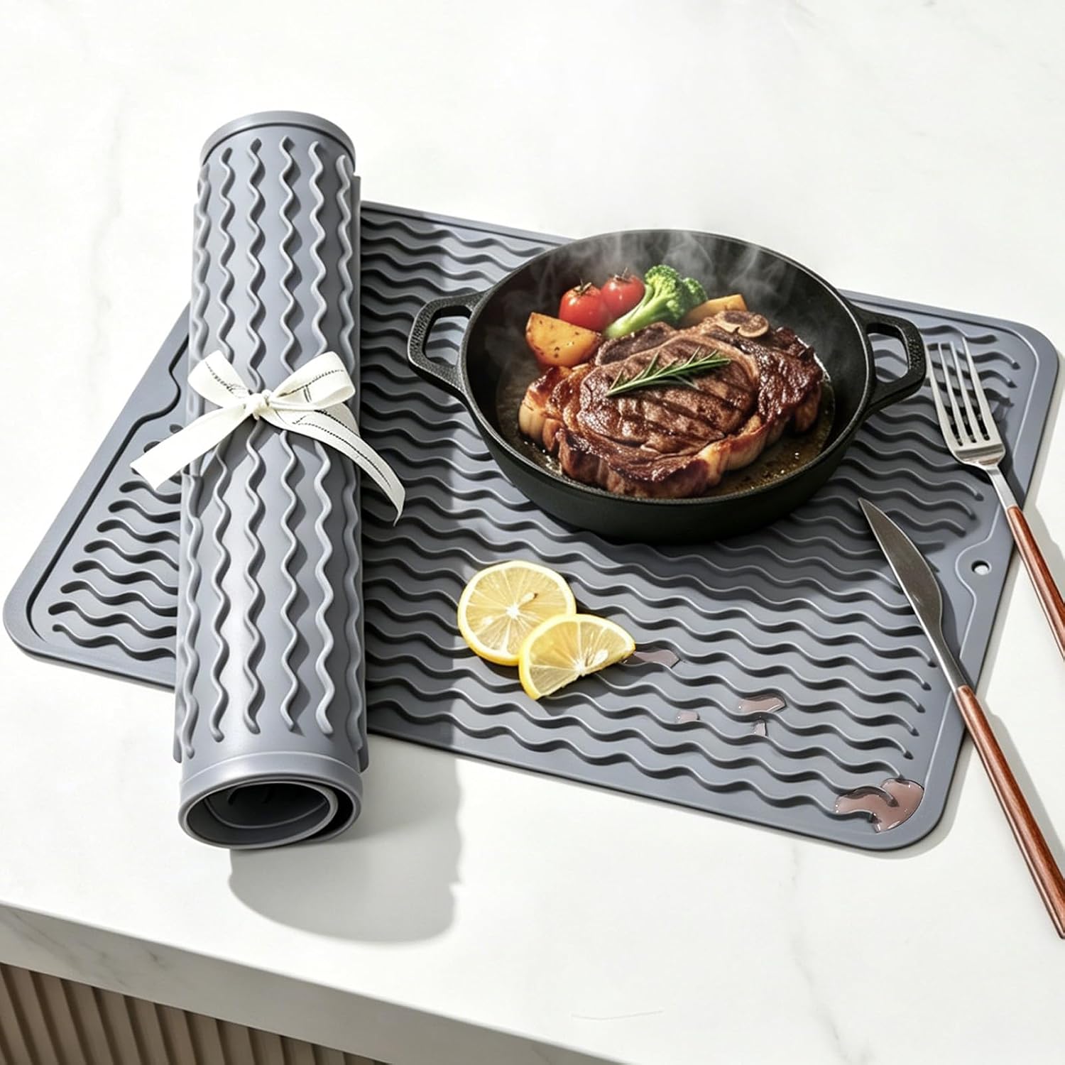 Detalle de 2 Pack Caketime Silicone Dish Drying Mat for Kitchen Counter