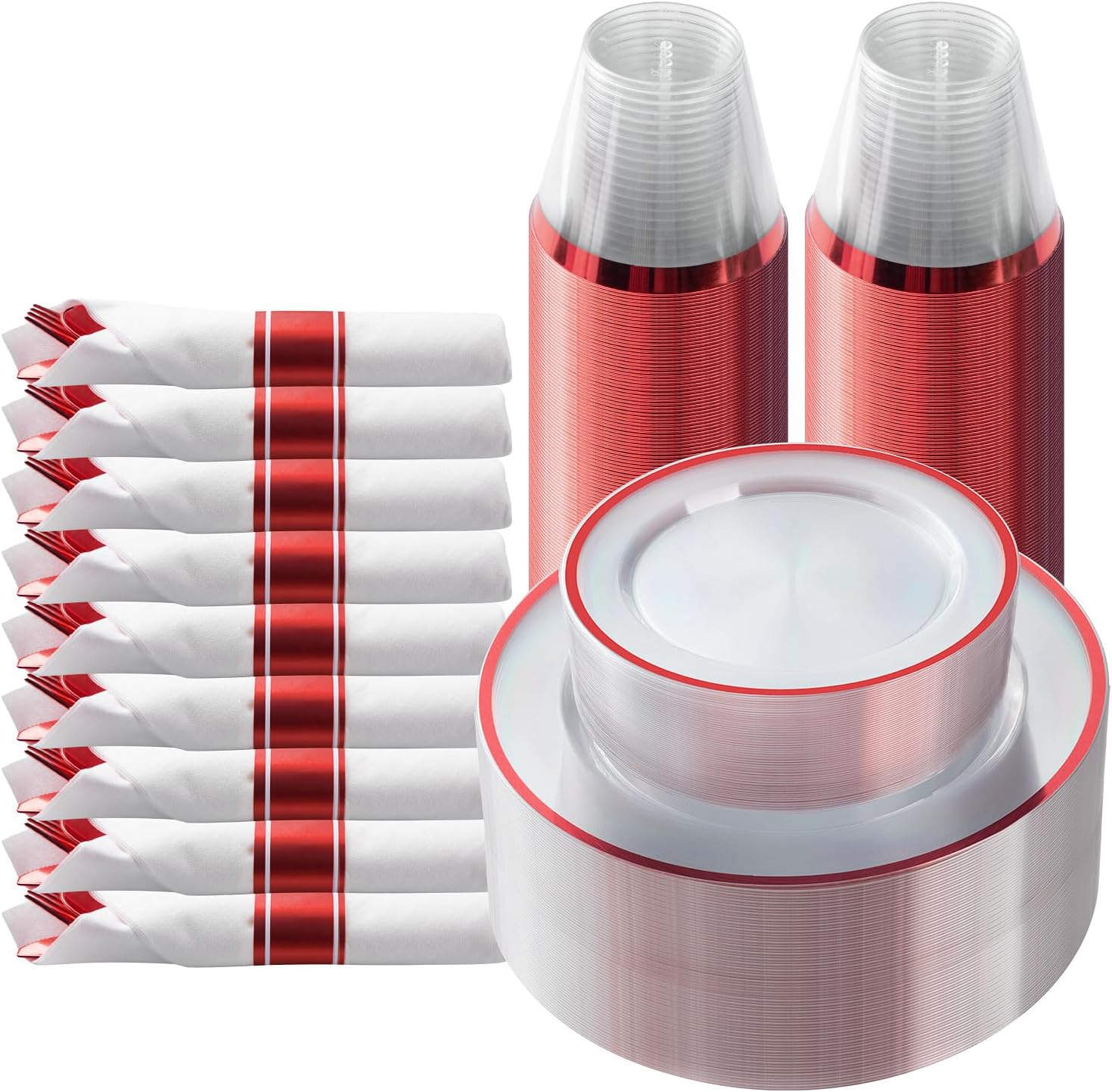 Detalle de Goodluck 175-Piece Red Plastic Dinnerware Set for 25 Guests