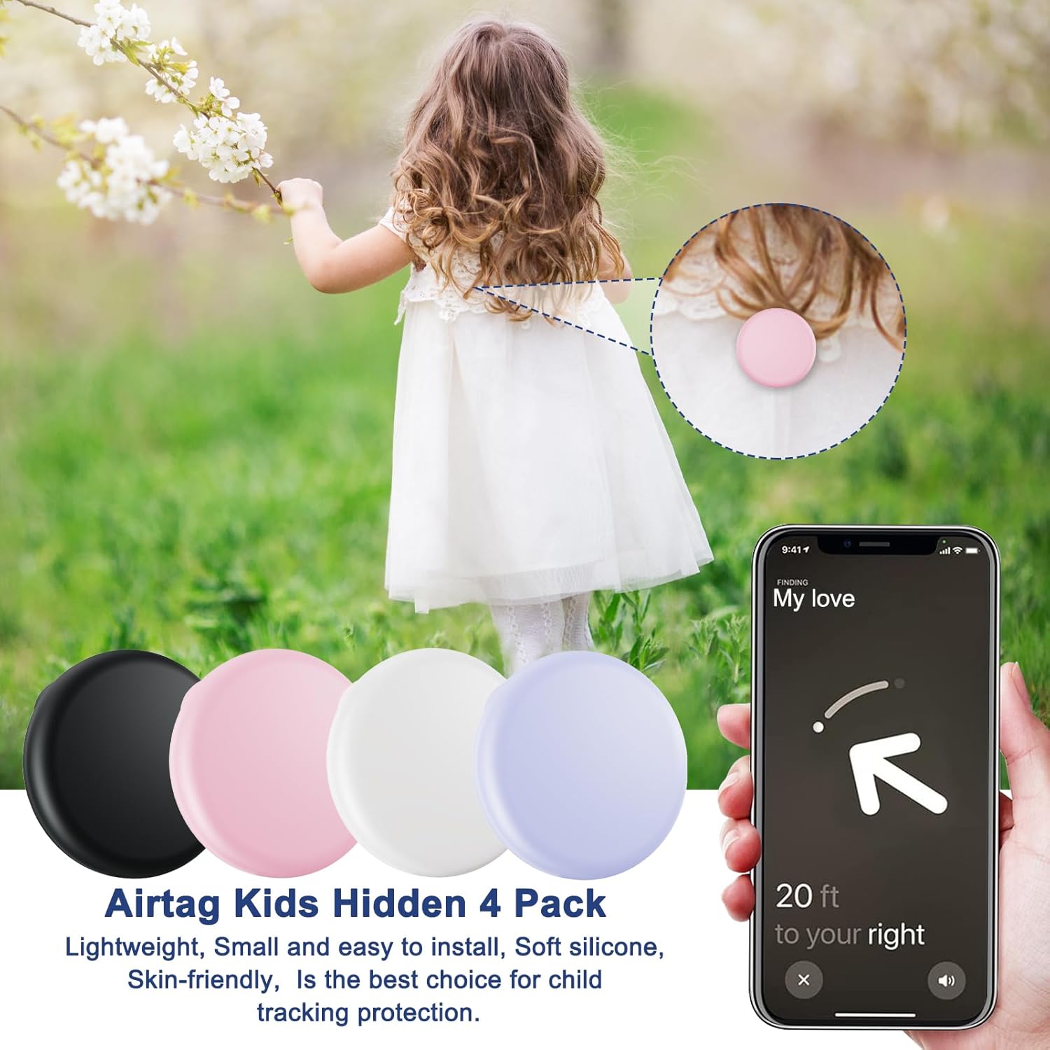 Detalle de Compatible for AirTags 4-Pack Invisible Kid Holder