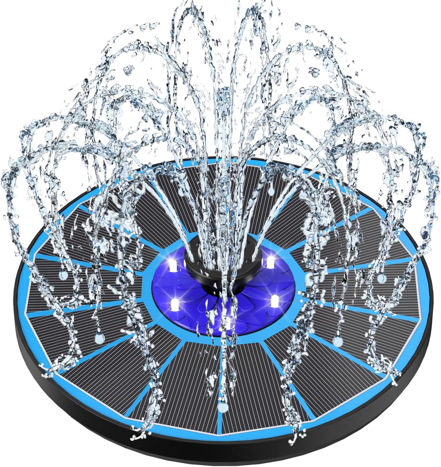 Thumbnail 6 de Fontana solare SZMP con pompa da 3,5W, batteria 2200mAh, 6 LED e 7 ugelli per bagno uccelli, laghetto e piscina