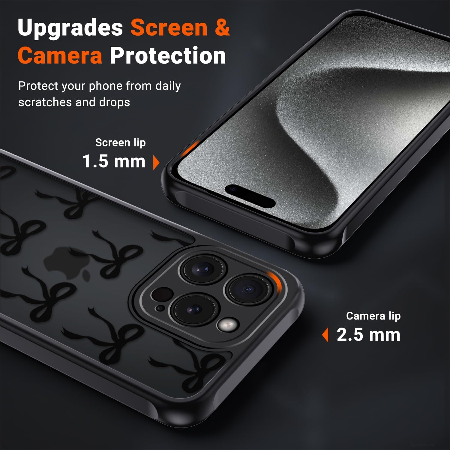 Thumbnail 4 de XTCASE Coque pour iPhone 15 Pro – Dossier Papillon Noeud, Noir, Silicone TPU + PC, anti-jaunissement et protection caméra