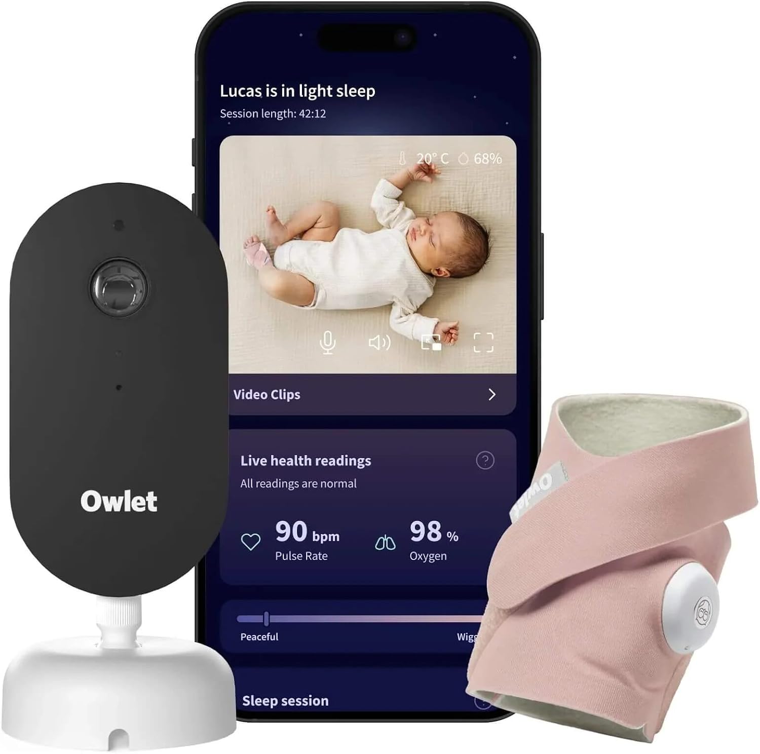 Detalle de Owlet Dream Duo (3rd Gen) – Medically-Certified Smart Baby Monitor with Sock & 2K HD Camera