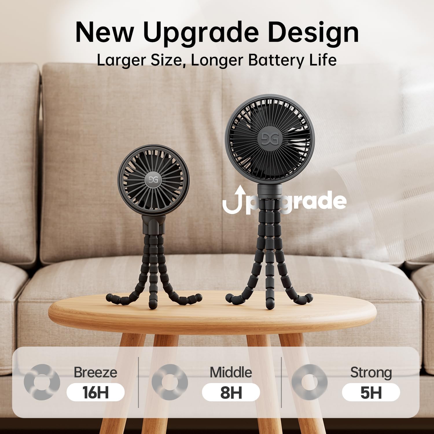 Thumbnail 3 de GUSGU Large Stroller Fan Clip-on with Flexible Tripod & Rechargeable Battery (Black)