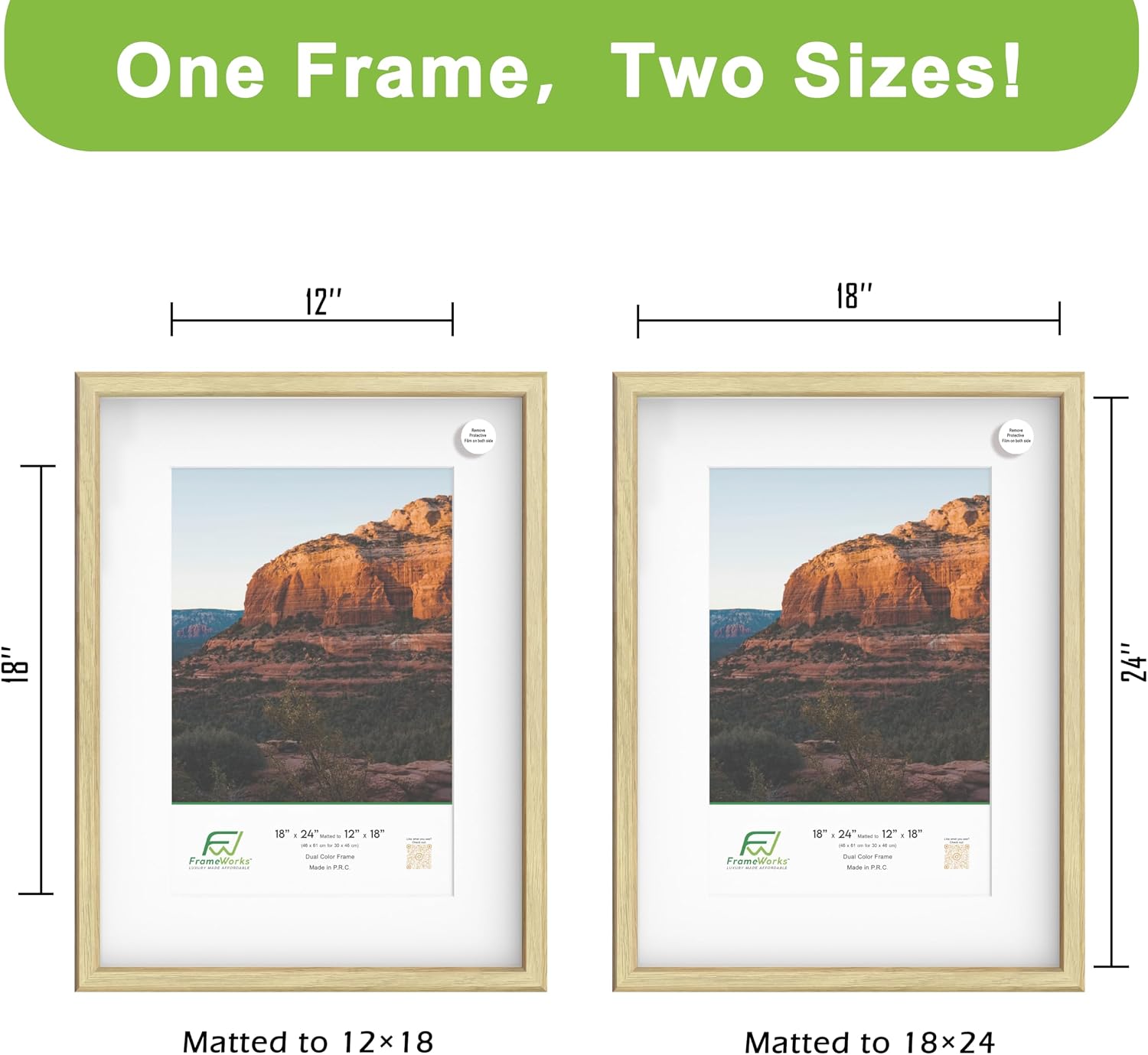 Detalle 2 de FrameWorks 2-Pack 18 x 24-Inch Natural Oak Shadow Box Frames with Removable Mats