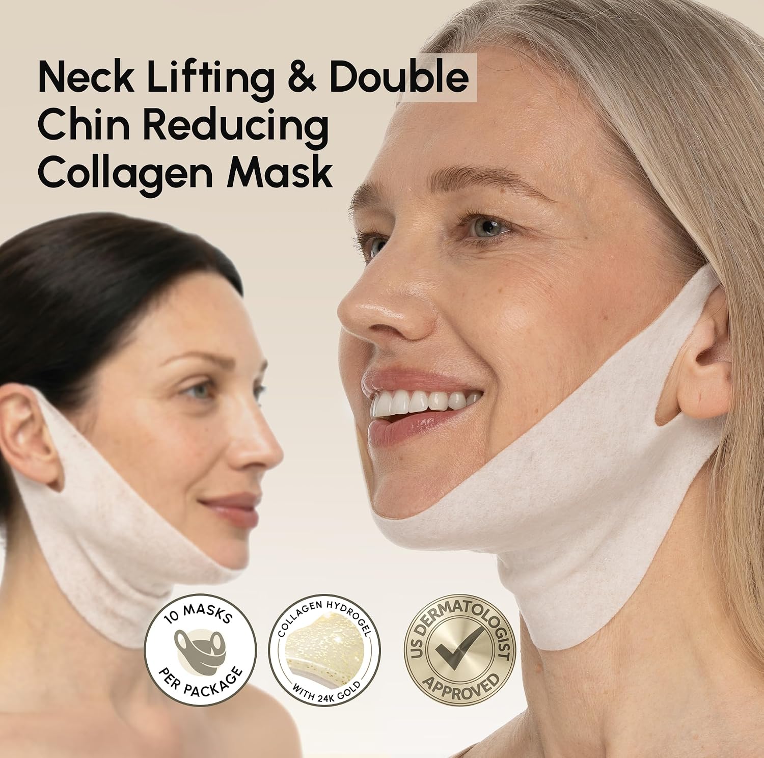 Detalle 2 de MAREE Chin Strap V Line Lifting Mask (24K Gold) Hydrogel Double Chin & Neck Lift Tape Mask, 10 PCS