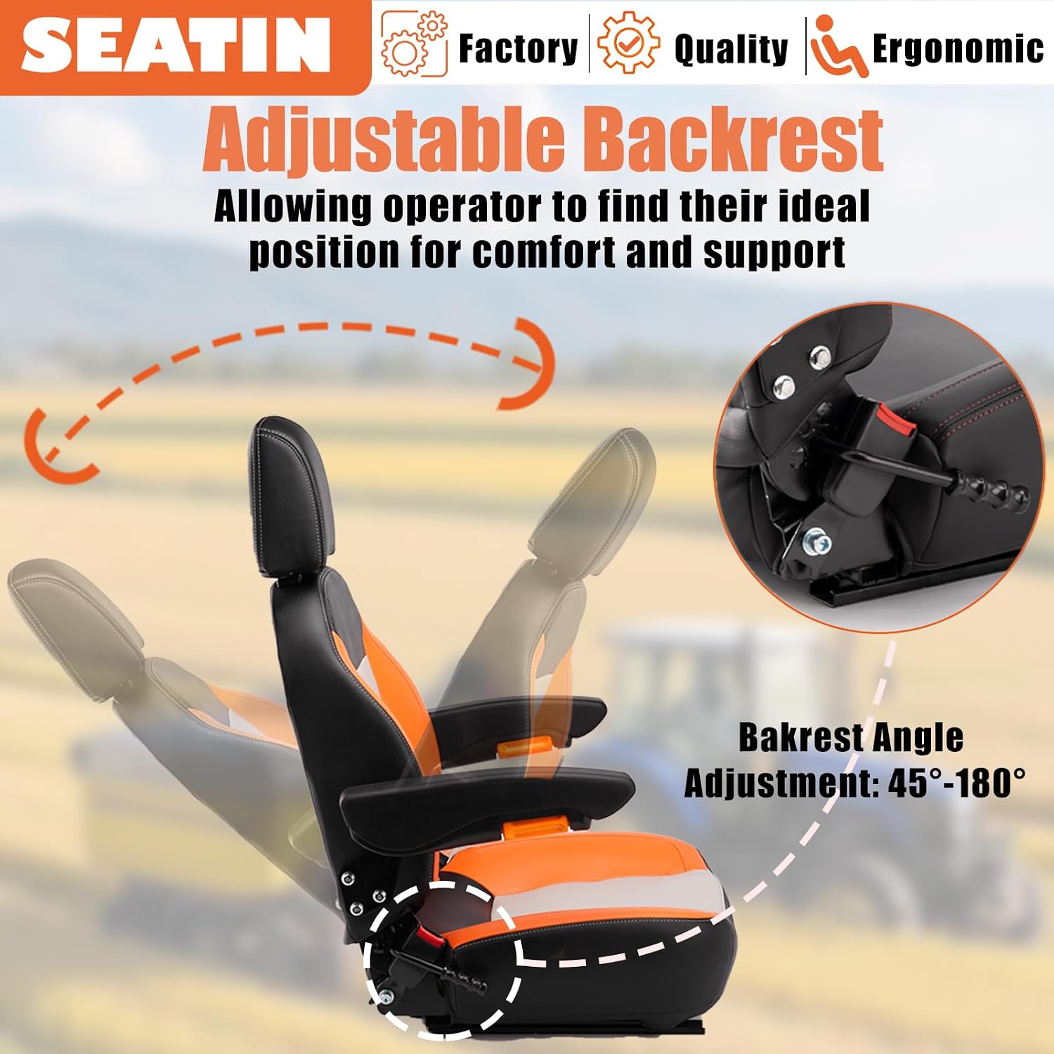 Thumbnail 3 de SEATIN Universal Tractor Seat: Comfortable Zero Turn Mower Seat with Adjustable Safety Belt, Armrest, Backrest Micro Switch