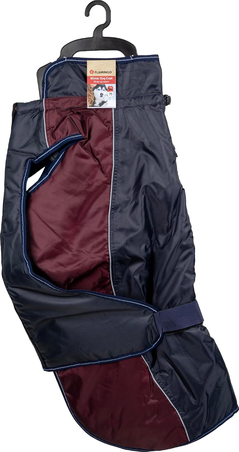 Detalle de Flamingo Hundemantel Winter – Eisberg Dunkelblau & Bordeaux, 75 cm