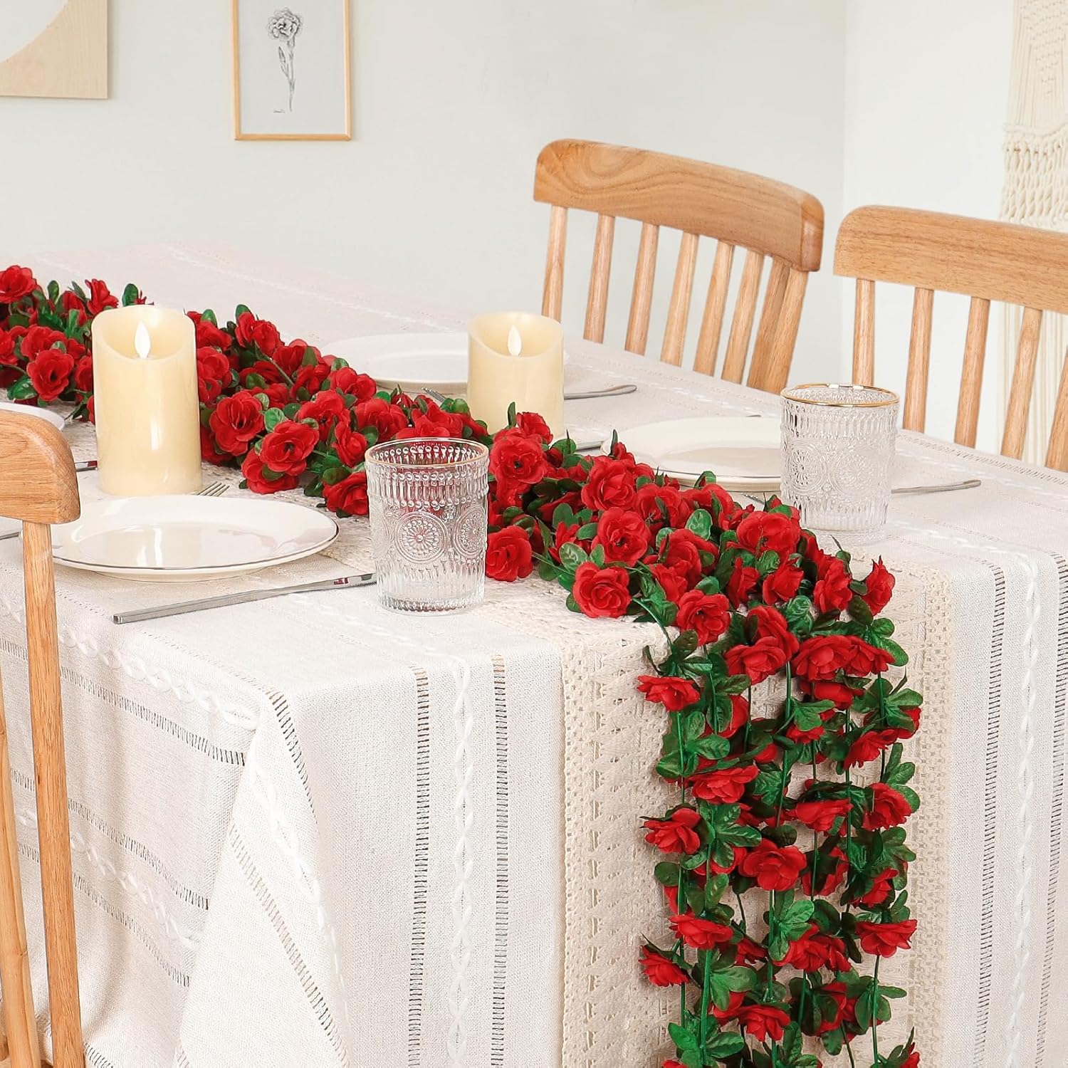 Detalle de KHOYIME 9 Pack 72 FT Artificial Flower Garland (Red Roses) – Silk-Style Faux Vine for Outdoor & Wedding Decor