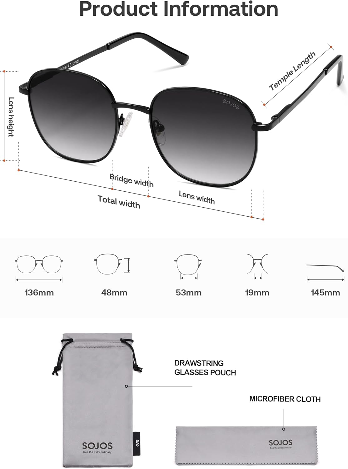Thumbnail 2 de SOJOS SJ1137 Retro Rund Rechteckig Sonnenbrille – UV400 Schutz, Metallrahmen