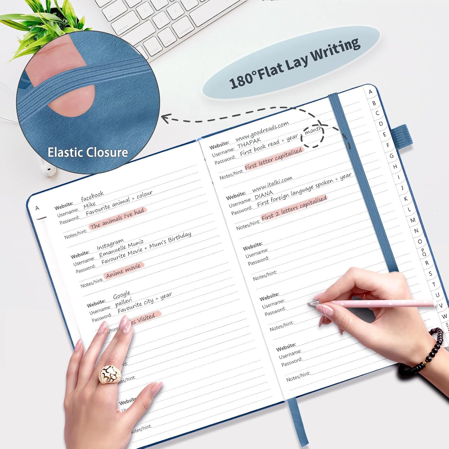 Detalle de Blugool Password Book AG14, 7 x 10-Inch Hardcover Password Keeper with A–Z Tabs