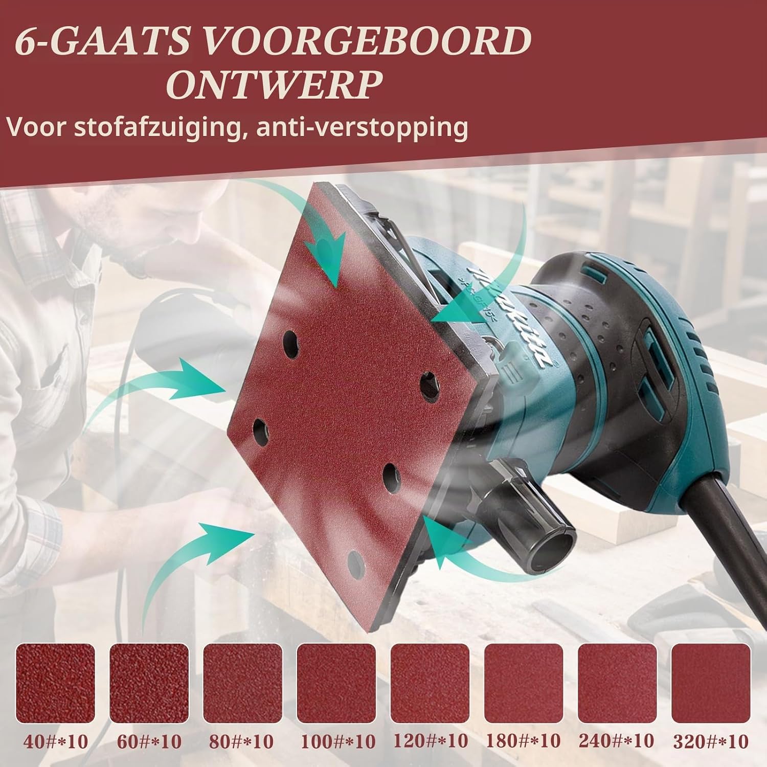 Detalle 2 de Indrnif CX-07963 schuurpapier, 80 stuks, 8 korrels en 6 gaten
