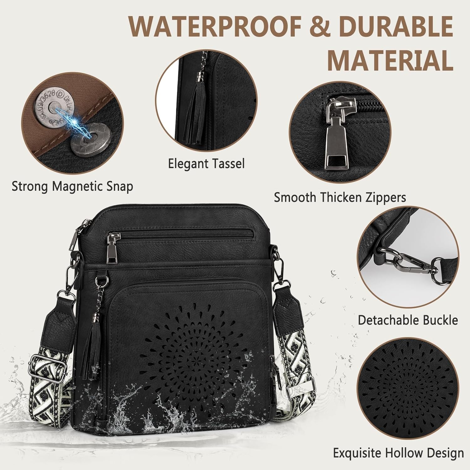 Thumbnail 3 de RAINSMORE Umhängetasche Damen Mittelgroß – Crossbody mit integrierter Geldbörse und verstellbarem Gurt