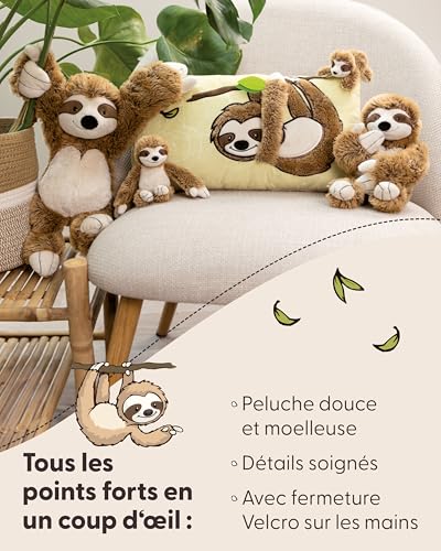 Detalle de NICI Przytulanka Leniwiec Slobby 35 cm avec manches à fermeture Velcro — douceur et confort écoresponsable