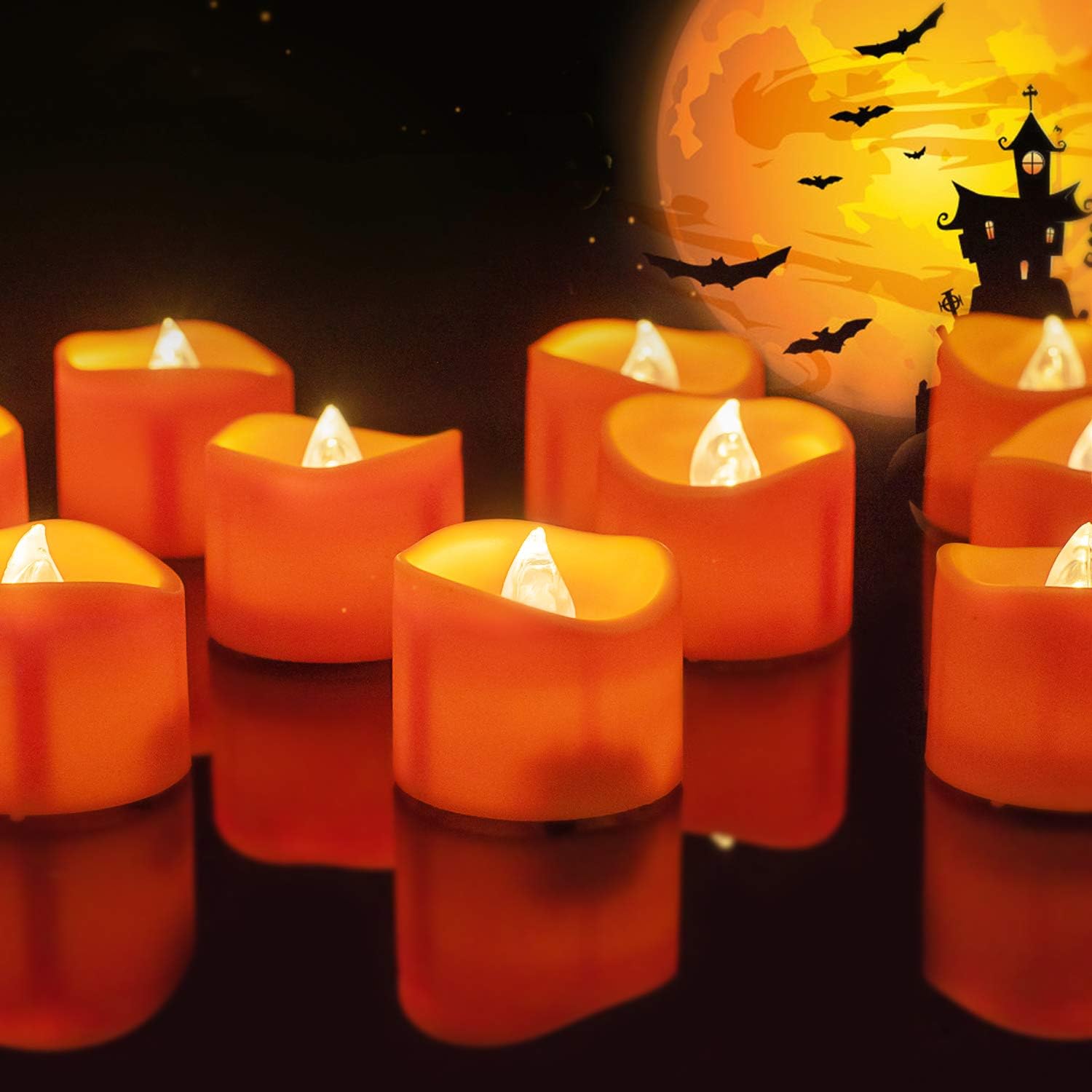 Detalle de Homemory Orange LED Tealight Candles, 12-Pack Flameless Flickering Lights