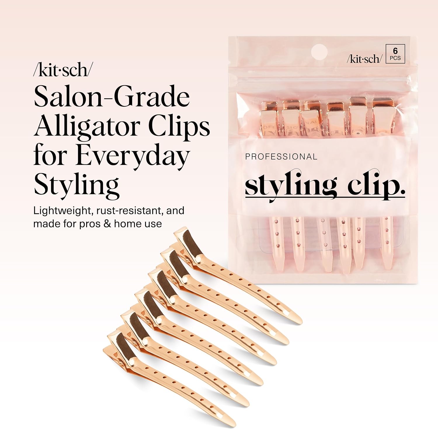 Thumbnail 1 de Kitsch Professional Alligator Clips - 3.5" Aluminum Duckbill Clips (Rose Gold, 6 Pcs)