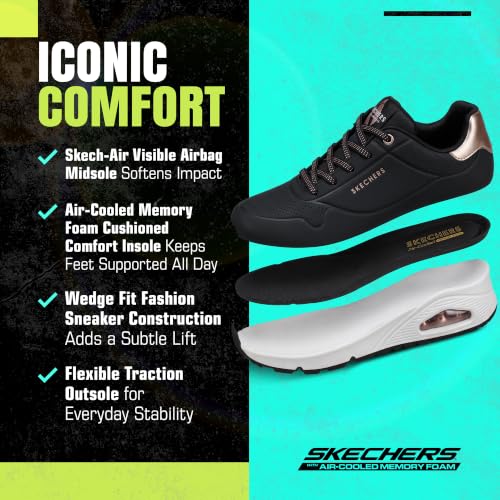 Detalle de Skechers Donna Uno Shimmer Away Trainers - Durabuck Nero con zeppa, 37.5 EU