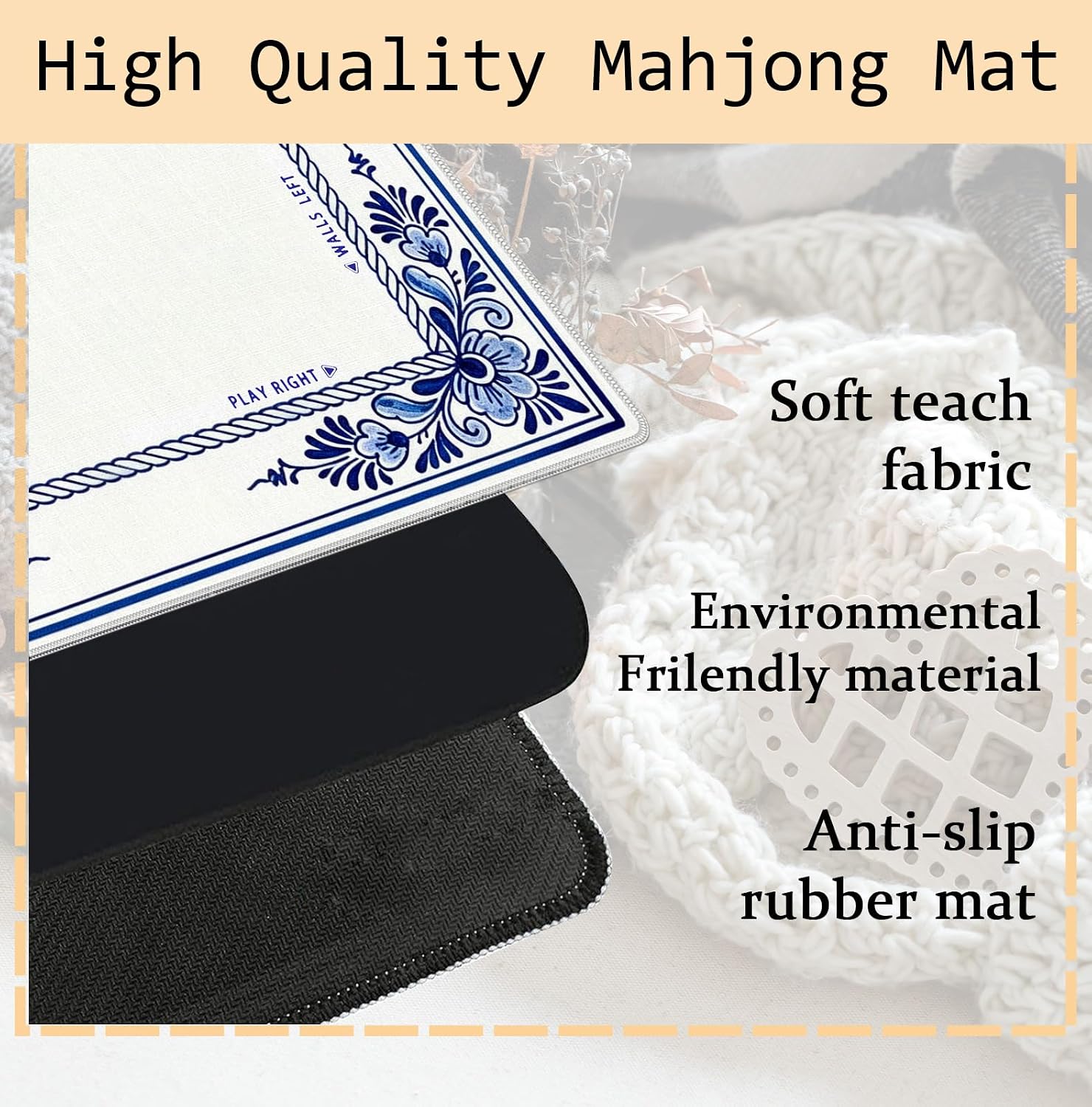 Thumbnail 6 de Blue and White Mahjong Mat, 31.5 x 31.5 Inches
