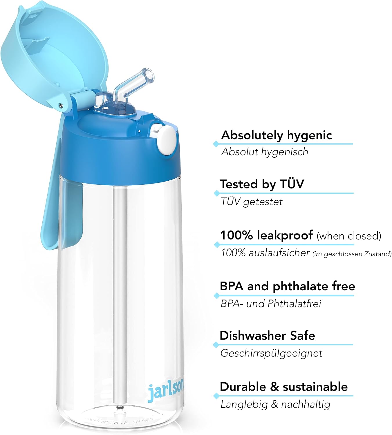 Thumbnail 2 de JARLSON Borraccia Bambini EMI 500ML – Borraccia antighiaccio con cannuccia, lavabile in lavastoviglie, senza BPA e ftalati (Blu)