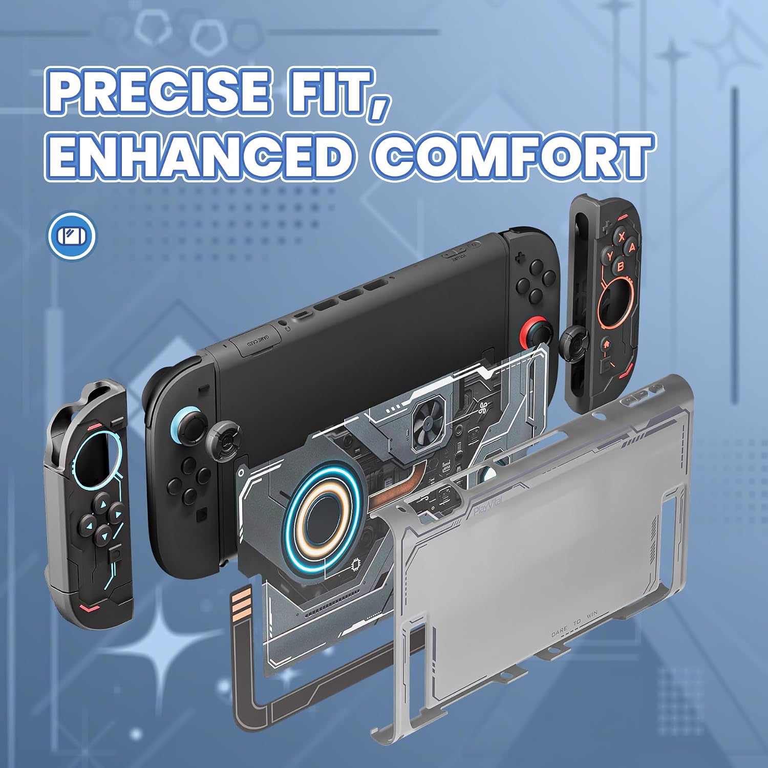 Detalle de PlayVital Protective Case for Nintendo Switch 2: Stellar Mecha Ergonomic Silicone Grip with Dockable Shell