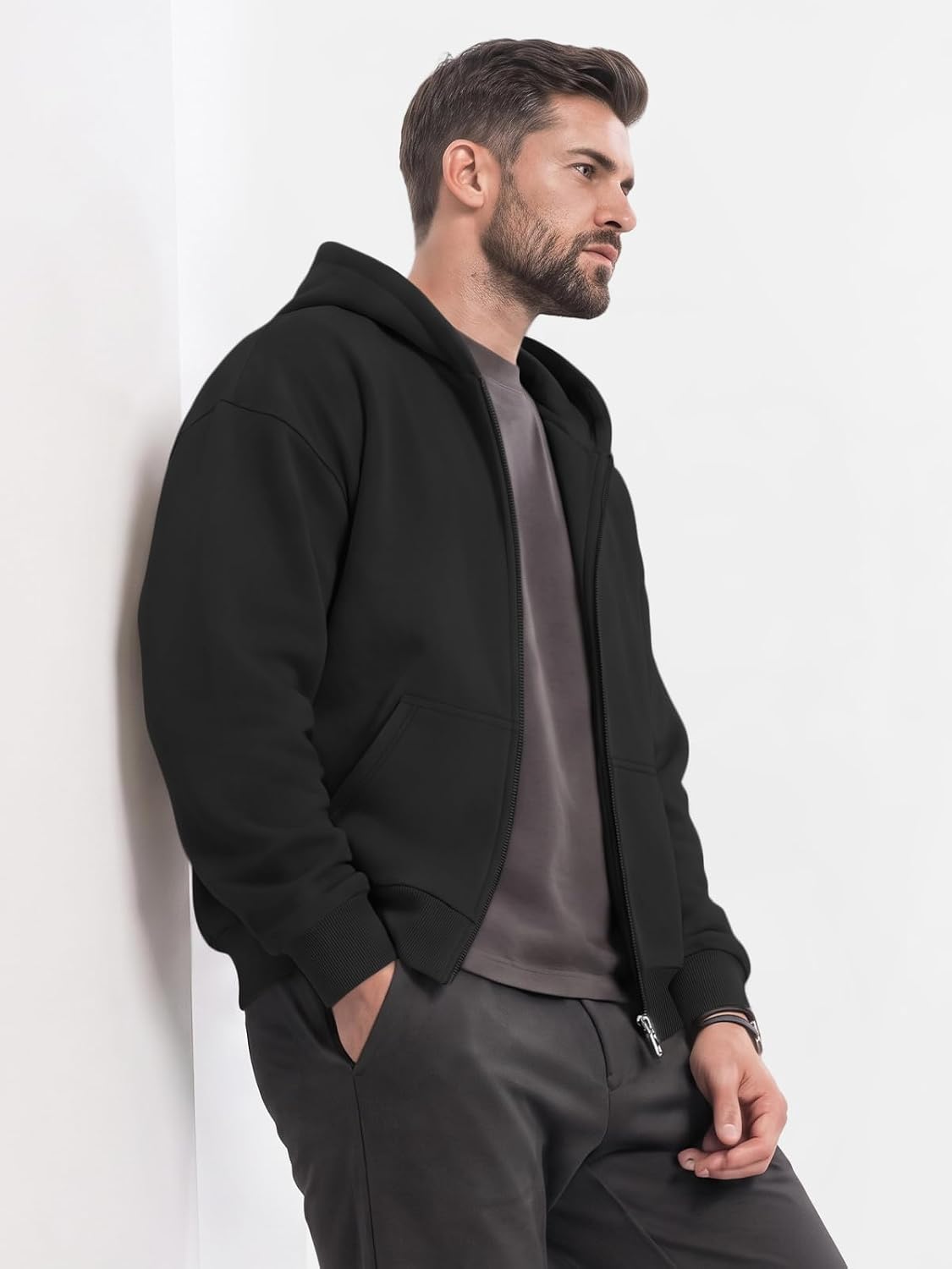 Detalle de EFAN Men's Zip-Up Hoodie Cotton-Blend Fleece