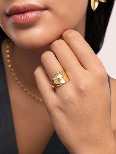 Detalle 2 de SINGULARU Anillo Mujer Ajustable Hoja de Acero Baño Oro 18KT