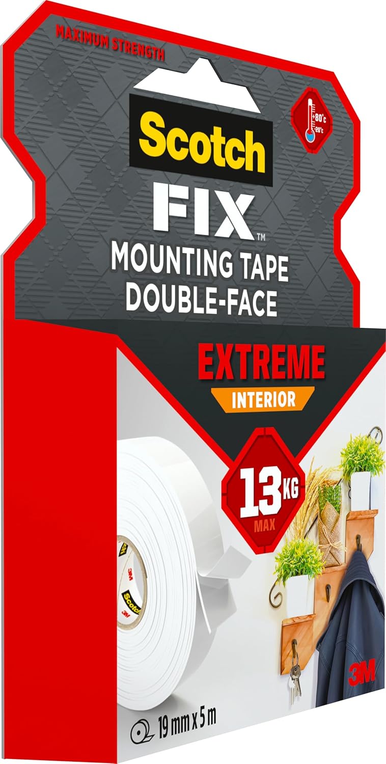 Thumbnail 2 de Scotch-Fix Ruban de Fixation Extrême Double Face – 19 mm x 5 m, blanc, 3M, intérieur, jusqu’à 13 kg