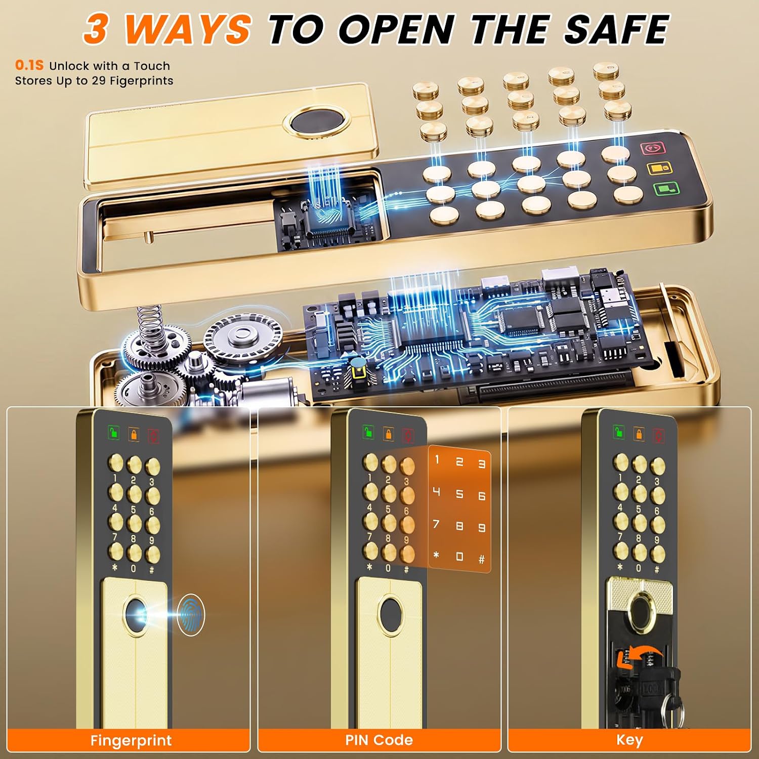 Detalle de Fireproof Biometric Safe with Gun Rack, 76 lb