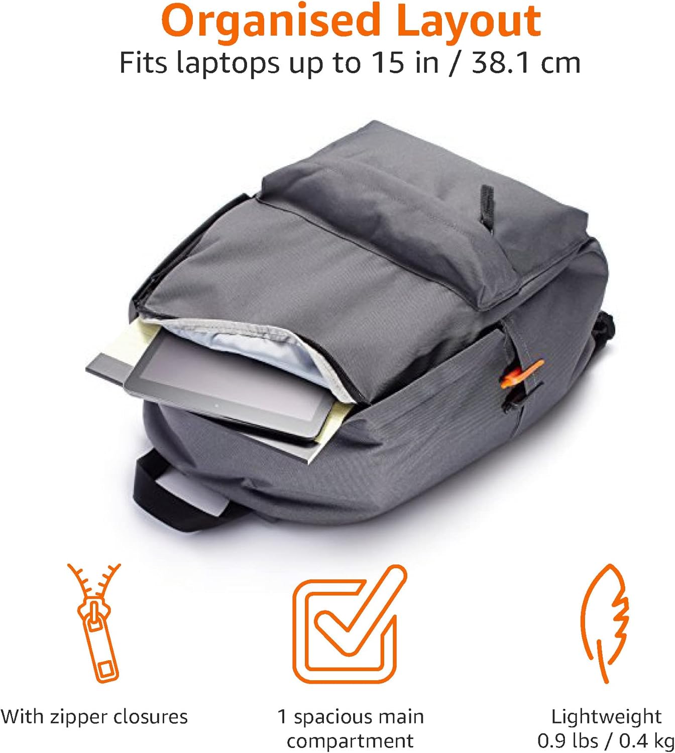 Thumbnail 2 de Amazon Basics Classic/Casual/School Backpack, Grey, 30L