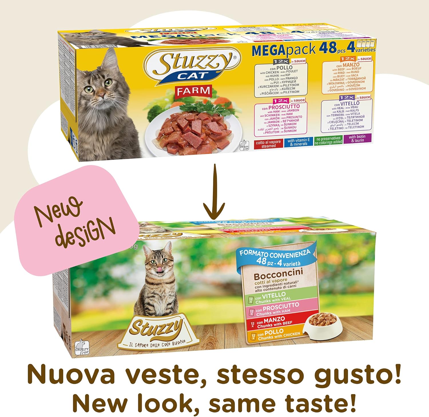 Detalle 2 de Stuzzy Cibo Umido per Gatti Adulti in Vari Gusti – Bocconcini in Salsa, Totale 4,08 Kg (48 Buste da 85 g)