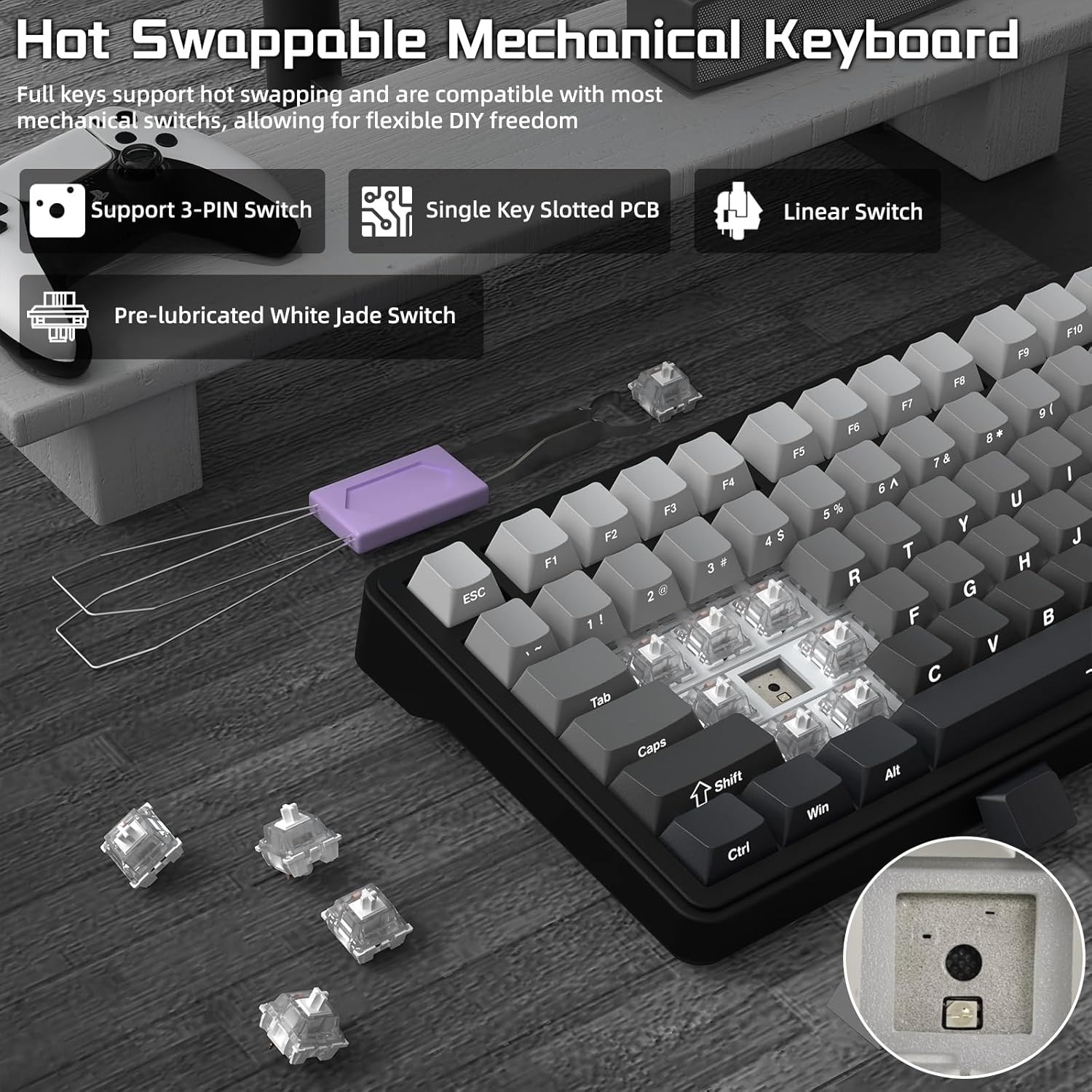 Thumbnail 4 de ATTACK SHARK X85 Gasket Mechanical Keyboard with Knob (75% Tri-Mode) - Black Gradient PBT Keycaps