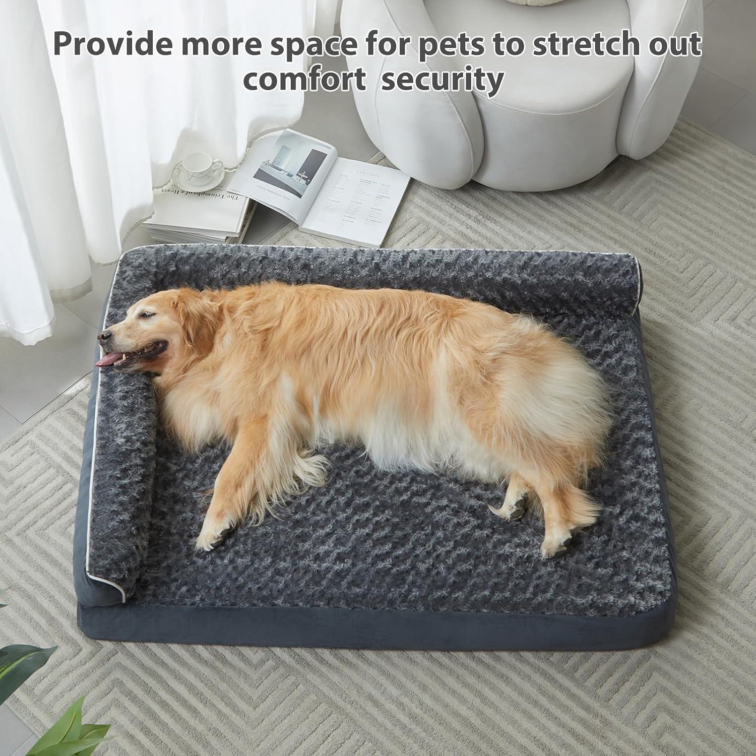 Detalle de BFPETHOME Orthopedic Dog Bed, 42 x 30-Inch L-Shaped with Egg-Crate Foam
