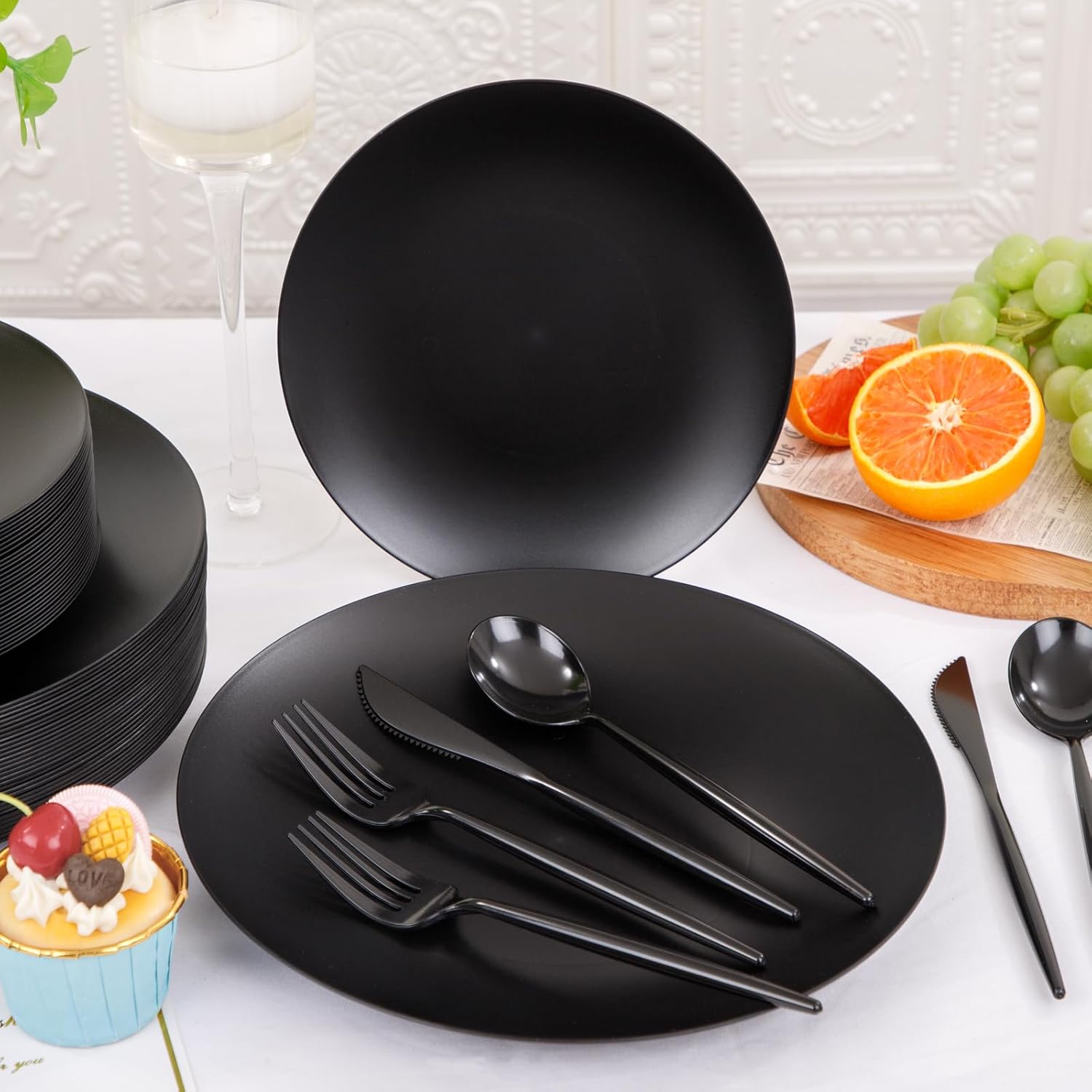 Thumbnail 3 de EI 150pcs Black Plastic Plates 10.25" dinner plates 🍽