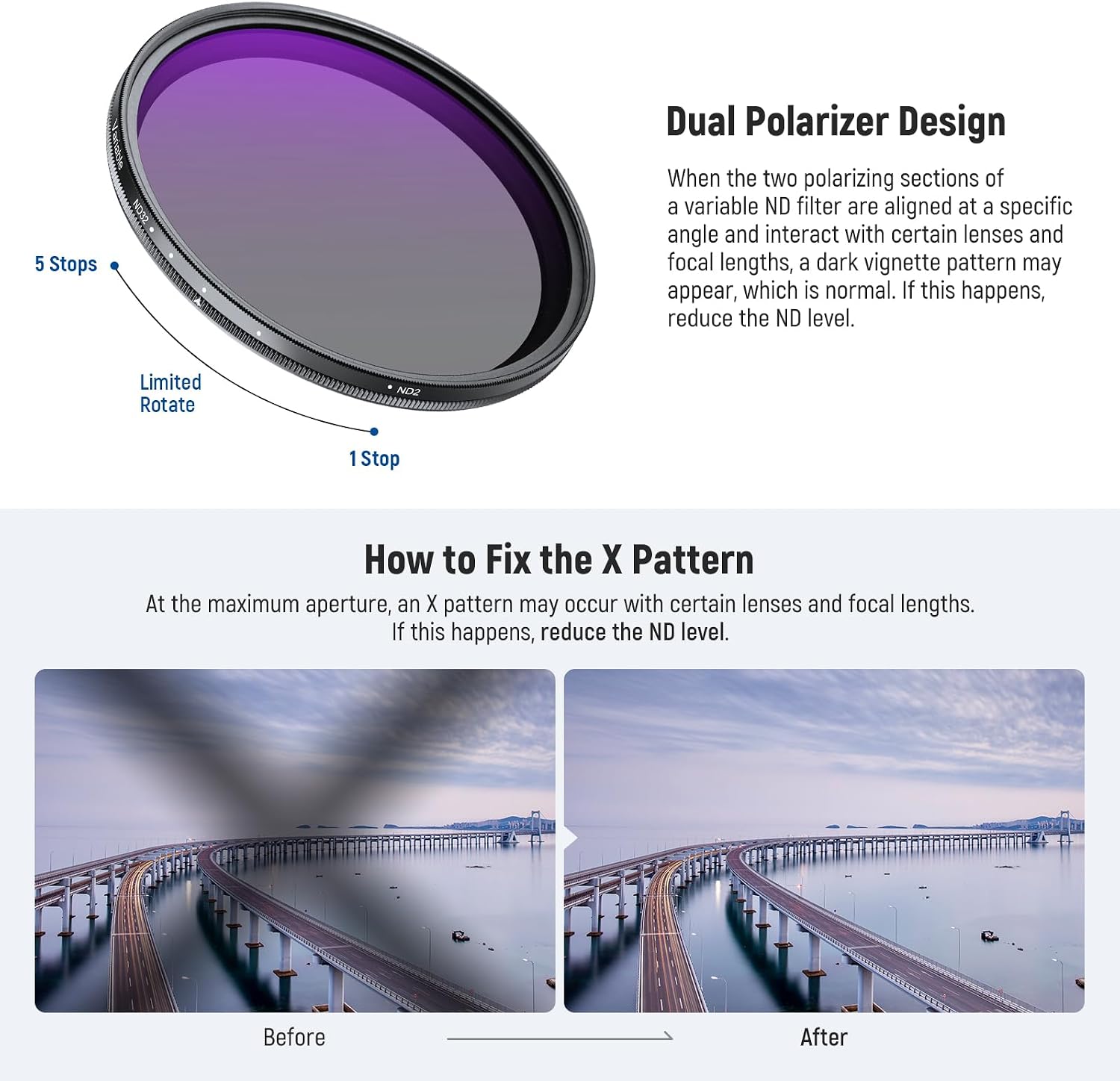 Detalle de NEEWER 67mm ND2-32 Variable ND Filter – 1–5 Stops