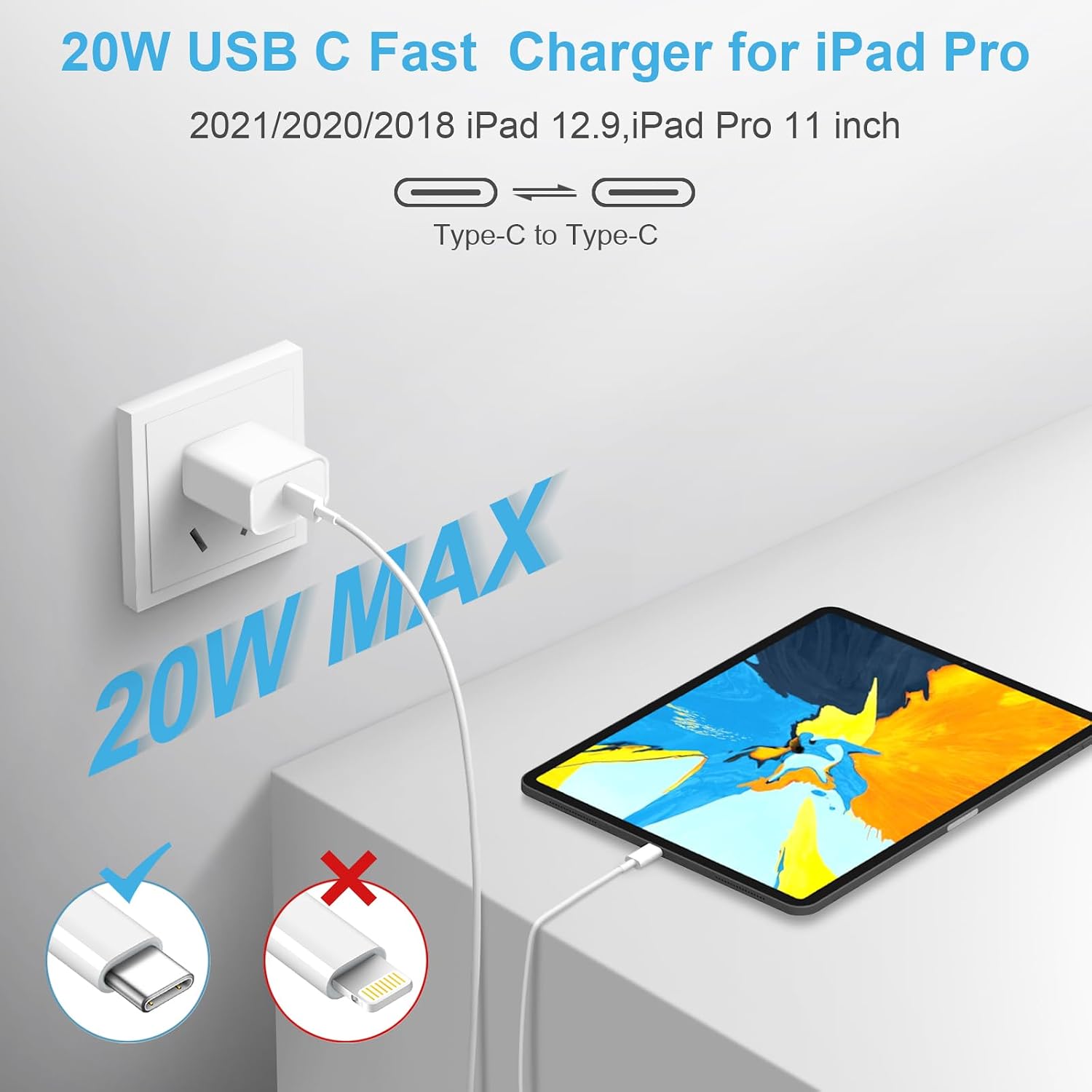 Detalle de MYBEER CA-15T USB-C Charger Set, 20W PD, Two 10-Foot Cables