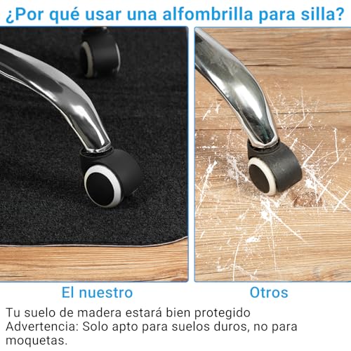 Detalle de COSYLAND Protector Suelo para Silla Ruedas 120x90 cm – Negro: Alfombrilla Protectora para Suelos Duro y Gaming