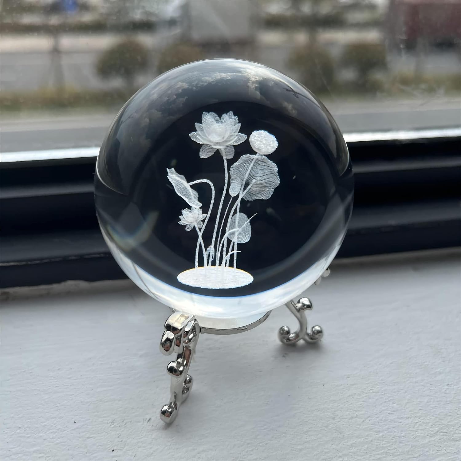 Thumbnail 4 de HDCRYSTALGIFTS 60mm 3D Lotus Flower Crystal Ball with Stand – Glass Laser Engraved Paperweight & Décor