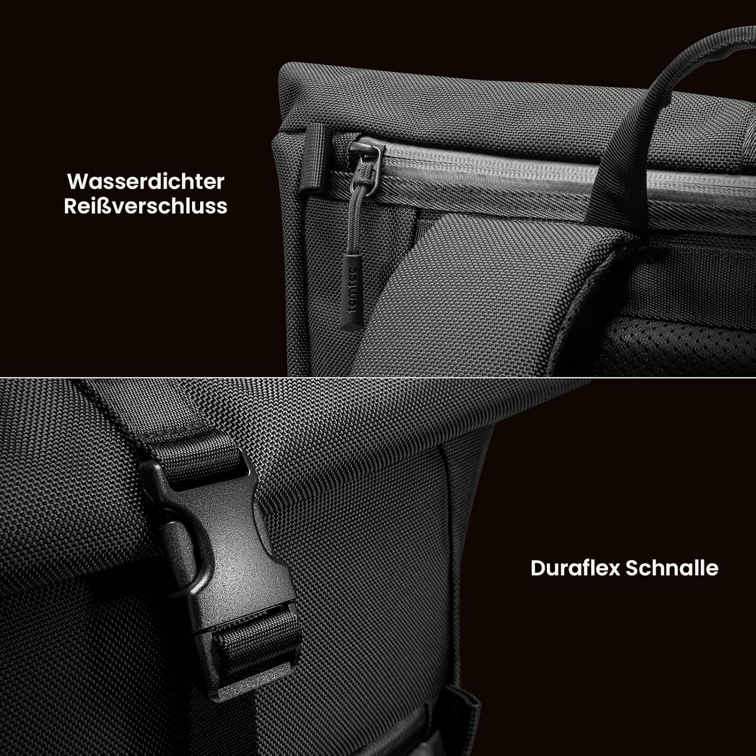 Thumbnail 6 de tomtoc Rolltop Rucksack für Herren & Damen (25–30 L) mit 17,3-Zoll-Laptopfach – wasserdicht, Schwarz