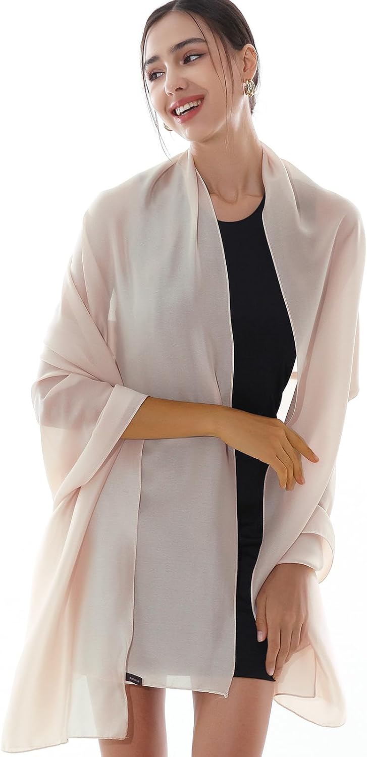 Thumbnail 5 de RIIQIICHY Foulard Sciarpa Seta Donna Beige: leggerezza elegante per cerimonie e sera