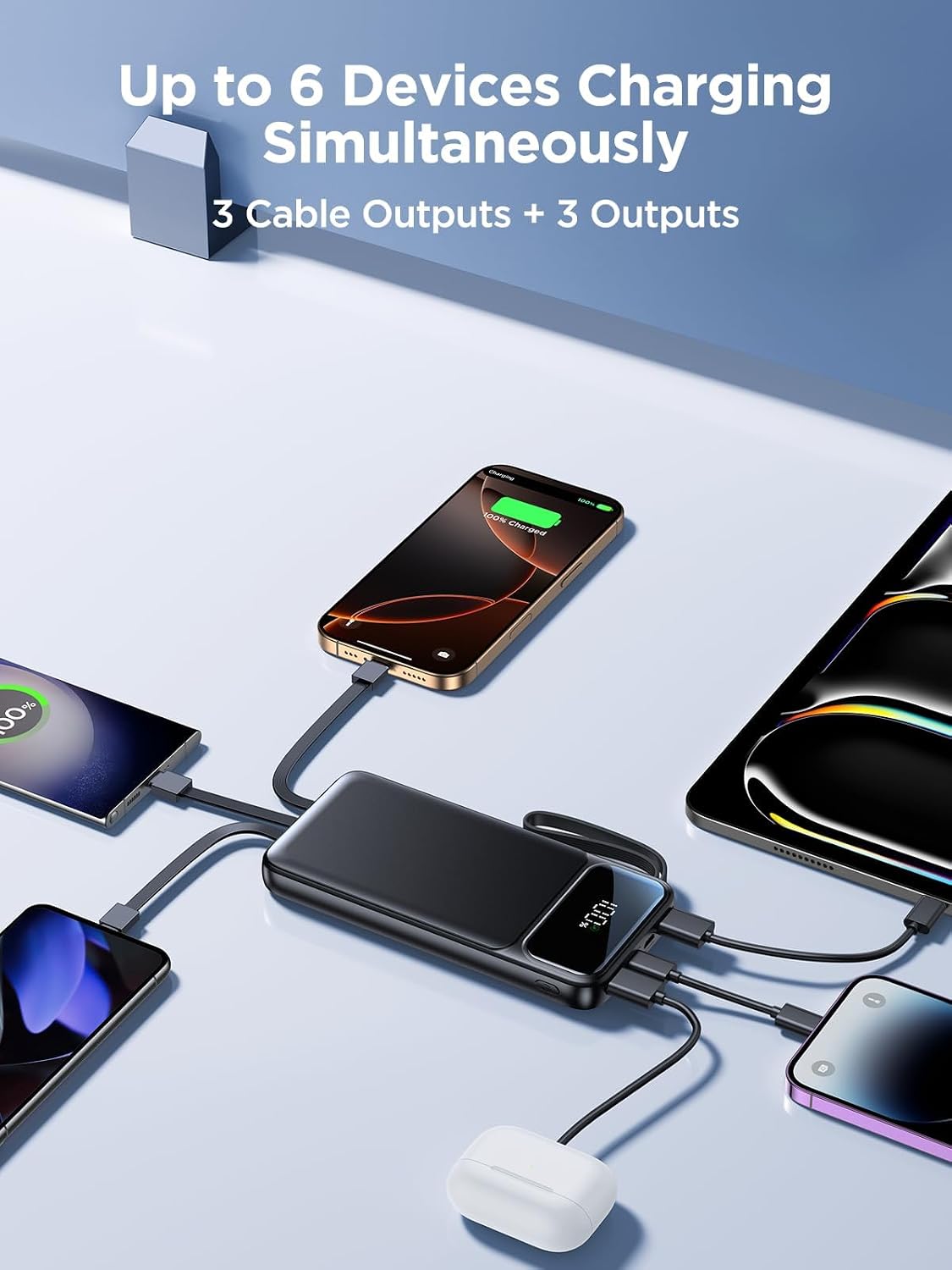 Detalle de Aioneus RE-DX271 10000mAh Power Bank with Built-In Cables, 22.5W
