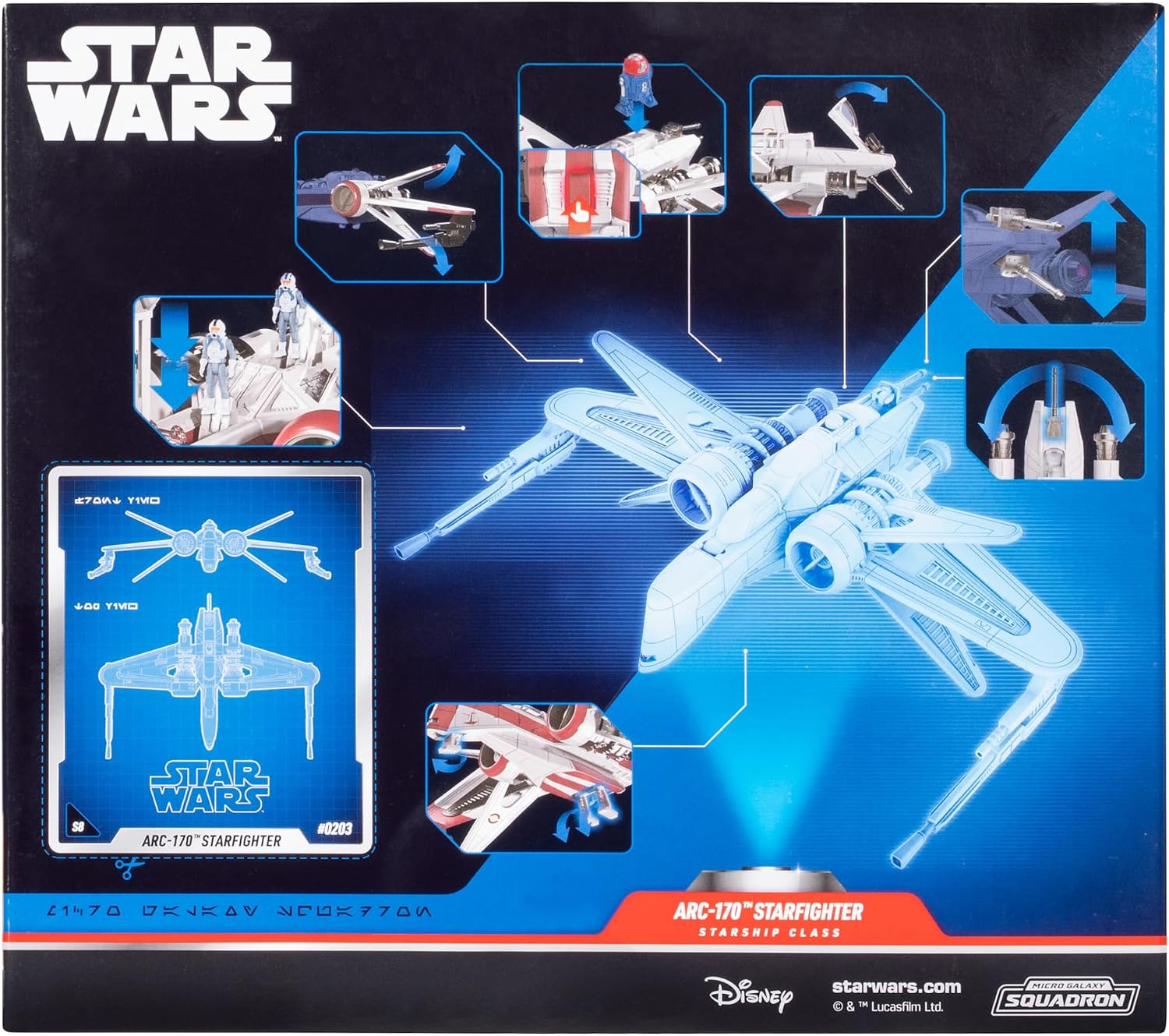 Detalle de Jazwares ARC-170 スターファイター 8インチビークル、開閉ウィングとマイクロフィギュア3体付き