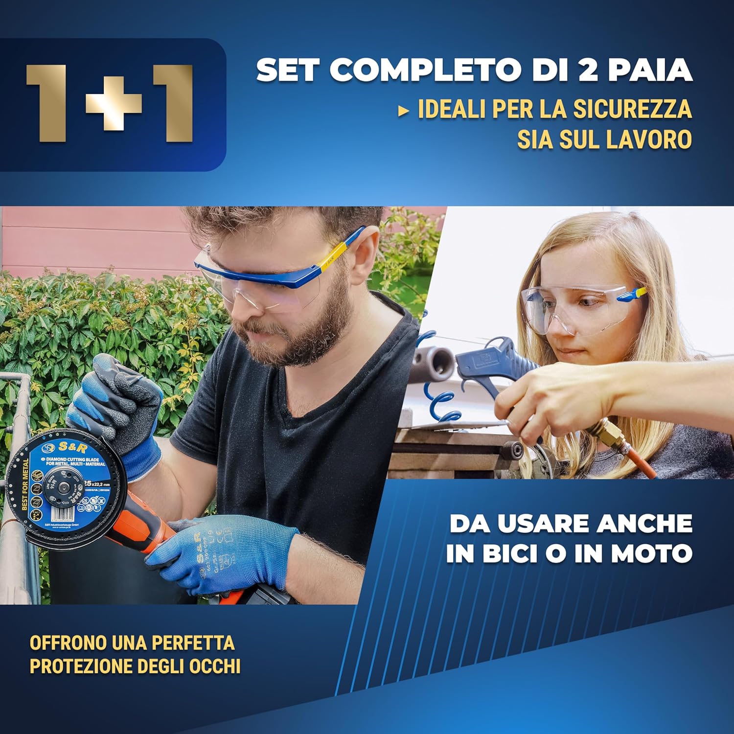 Detalle 2 de S&R Sovraocchiali e occhiali protettivi da lavoro 2 paia EN 166 e ANSI Z87.1 in policarbonato