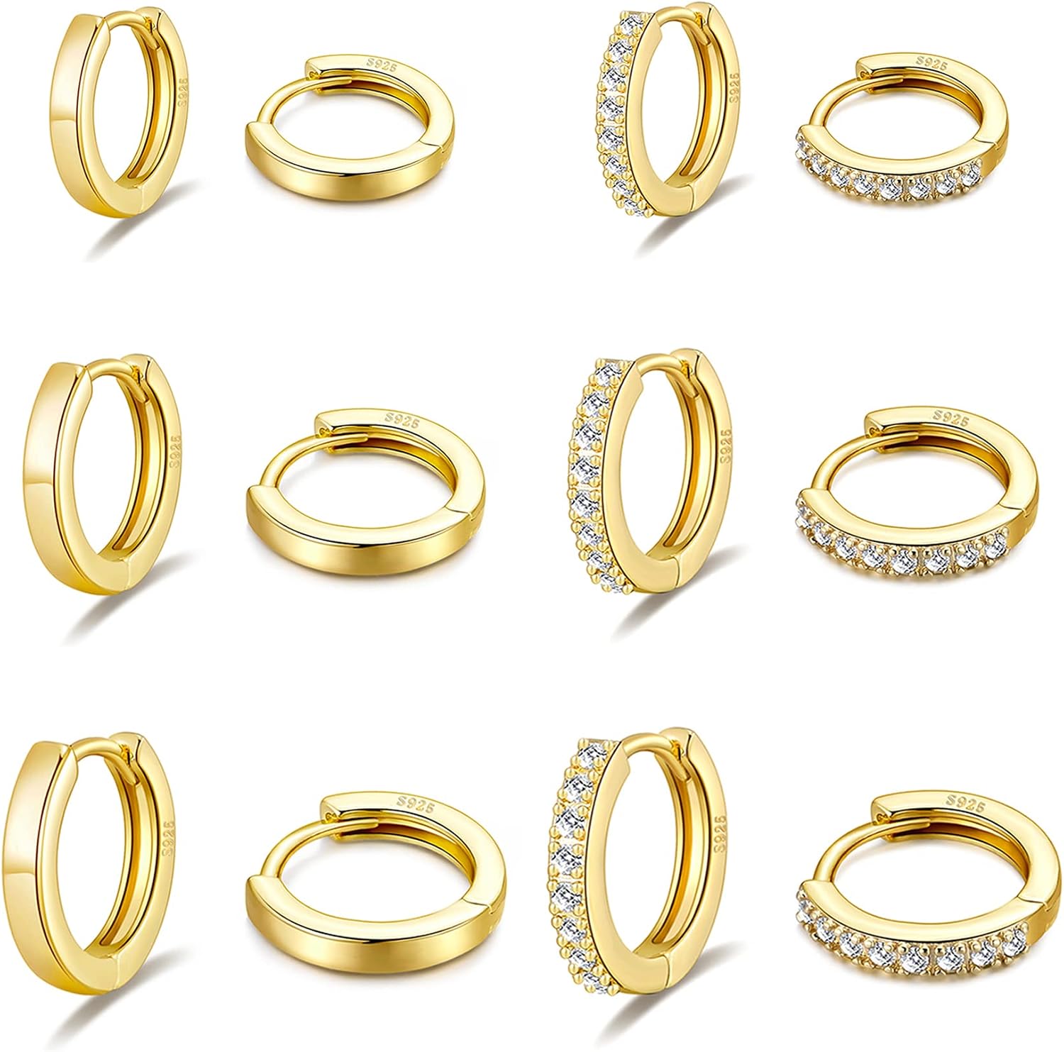 Thumbnail 6 de 3 Pairs Sterling Silver Hoop Earrings for Women – S925 Huggie Hoops with Cubic Zirconia by PRETOLE