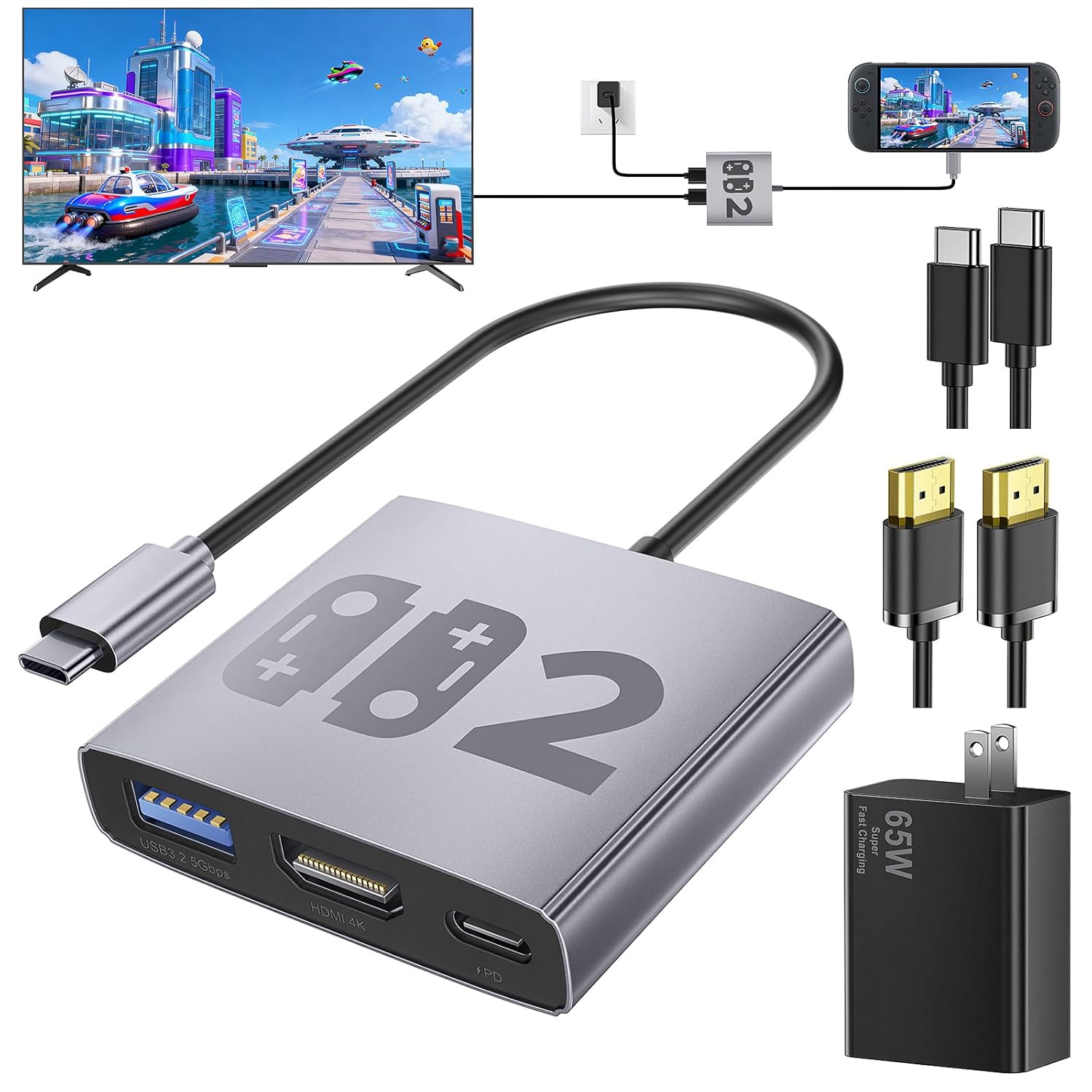 Detalle de Bemkiru 4-in-1 Switch 2 Dock Set