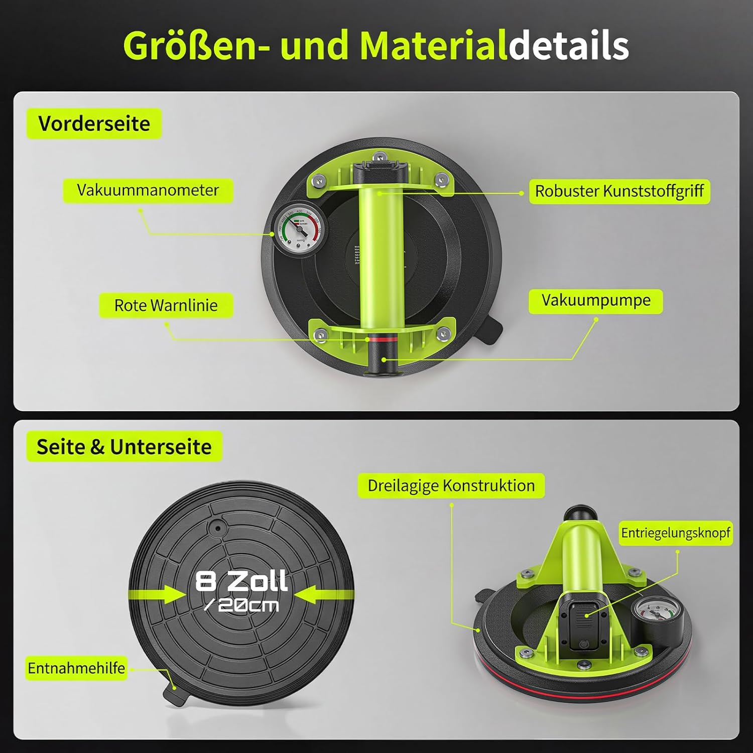 Thumbnail 6 de Taskstar Vakuum Saugheber Fliesen – 2er-Set, 20 cm, max Traglast 204 kg, inkl. Manometer