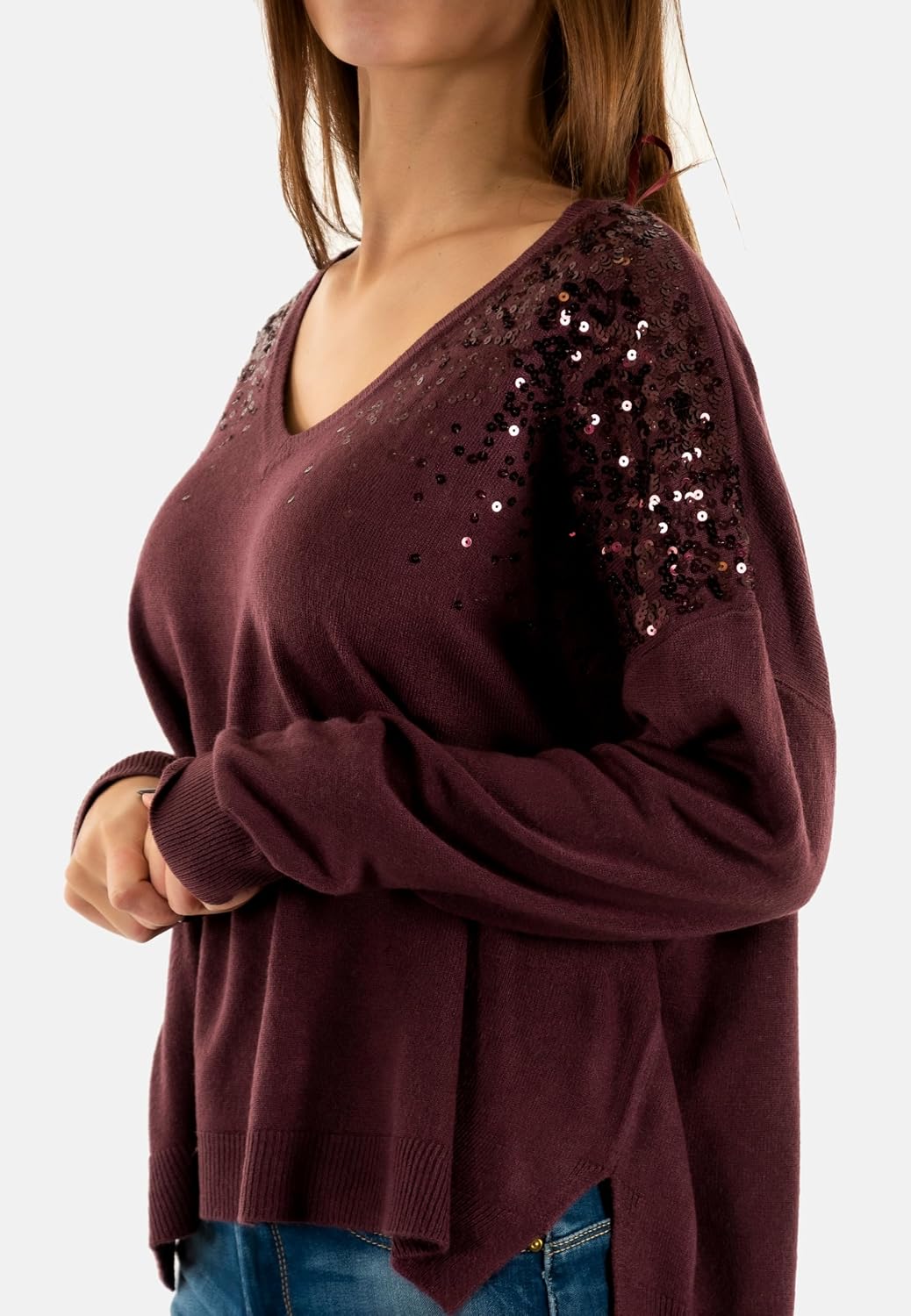 Detalle de ONLY Onlstarry LS Sequin Boxy V-Neck Knit Donna