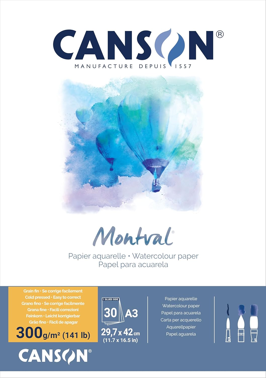 Thumbnail 5 de Canson Montval bloc d’aquarelle grain fin 12 feuilles 24 × 32 cm, 300 g/m² (blanc)