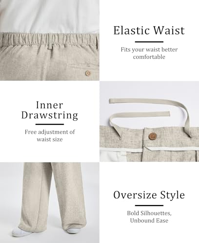 Thumbnail 3 de FEDTOSING Men’s Linen Dress Trousers: Wide Leg, Elastic Waist, Casual Baggy Style
