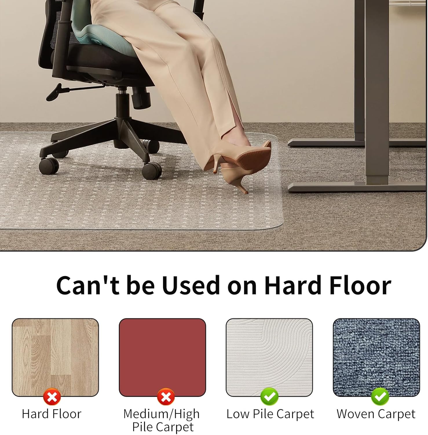 Thumbnail 2 de WASJOYE Office Chair Mat Carpet 90x120 cm – Transparent PVC Carpet Protector for Low-Pile Carpets